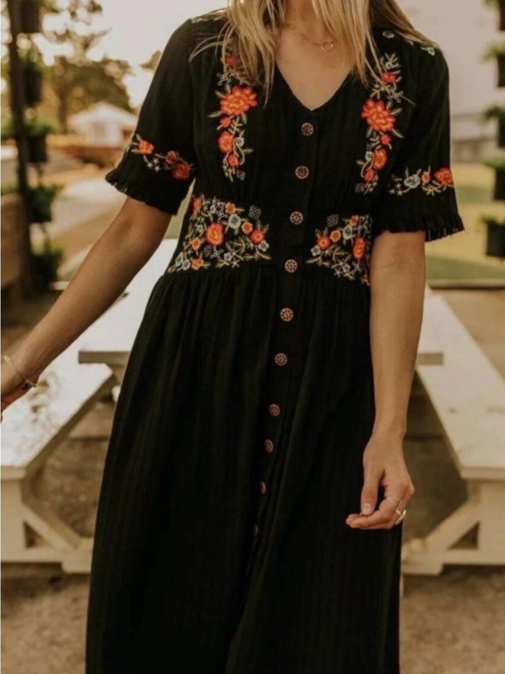 Roolee Ithaca embroidered midi shirt dress black  cotton NEW